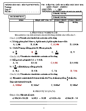 Đề kiểm tra cuối học kỳ II môn Toán Lớp 5 - Năm học 2014-2015 - Trường TH Kim An (Có đáp án)